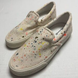 Madewell Sidewalk Slip-On Sneakers in Paint Spattered Recycled Canvas W-7.5, M-6